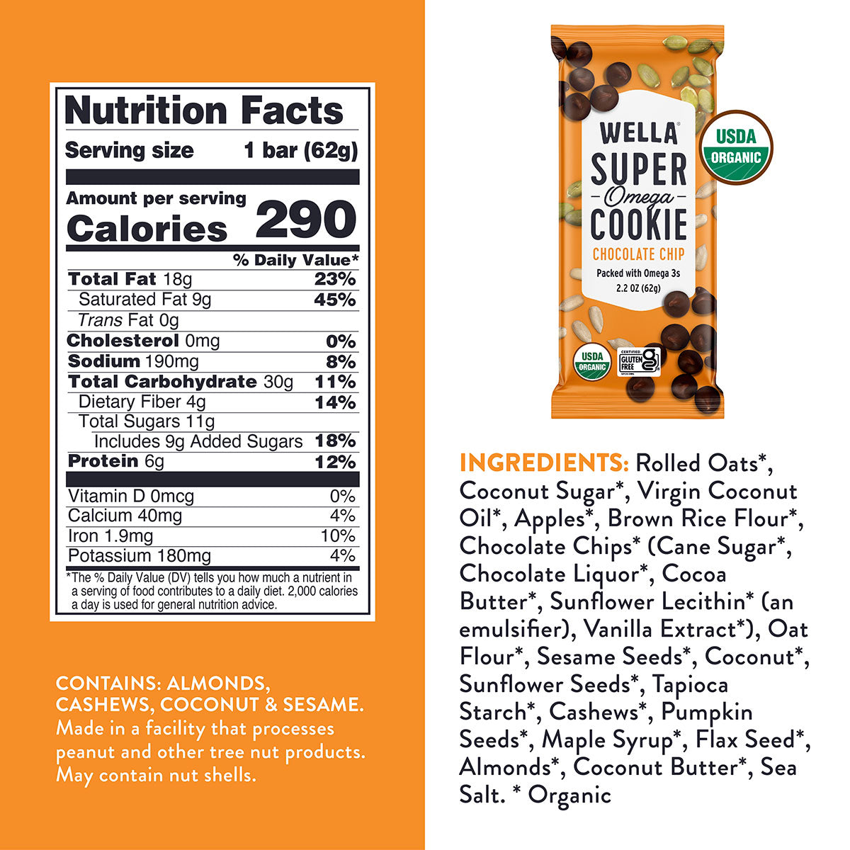 Super Omega Cookie Bar - Chocolate Chip Nutrition Facts