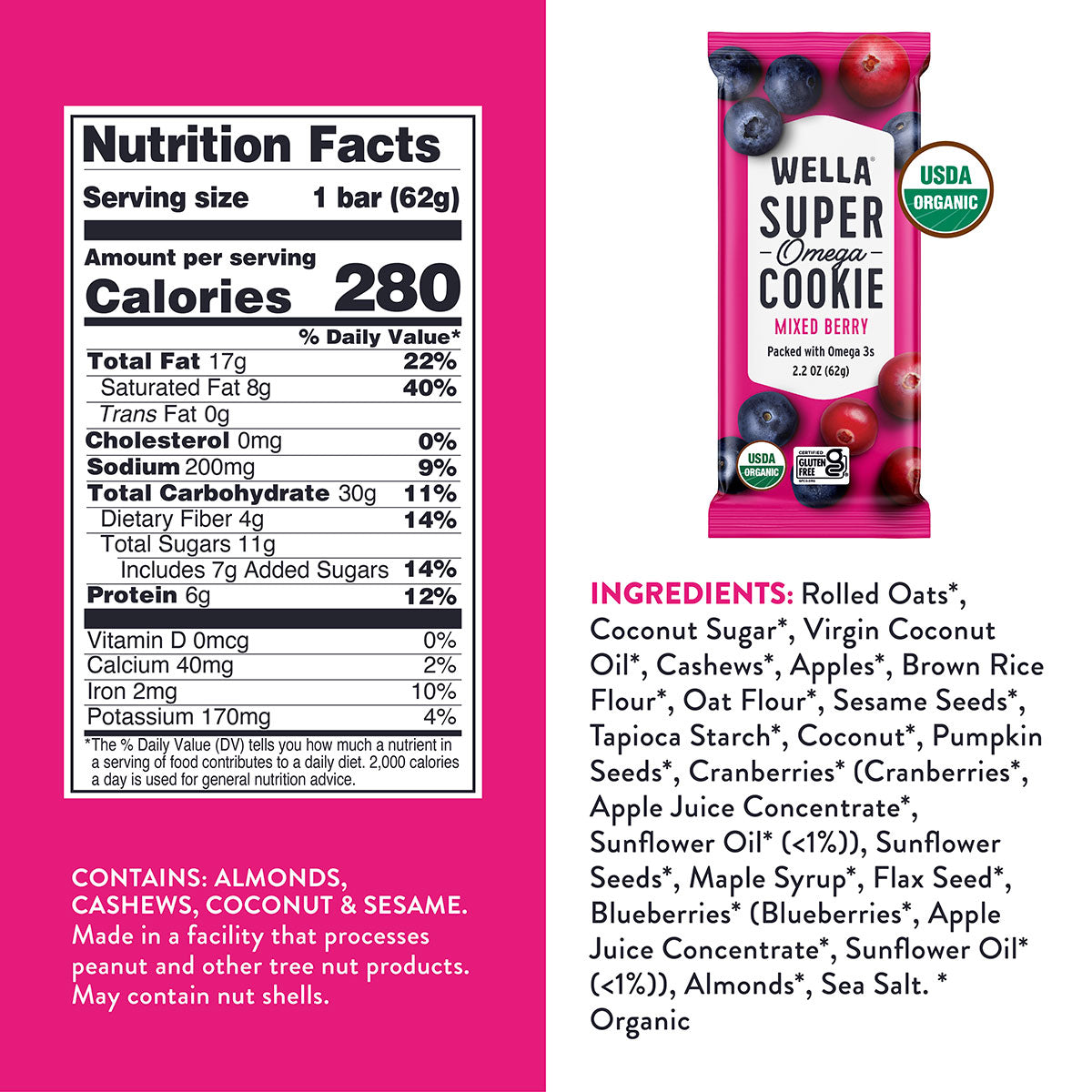 Super Omega Cookie Bar - Mixed Berry Nutrition Facts